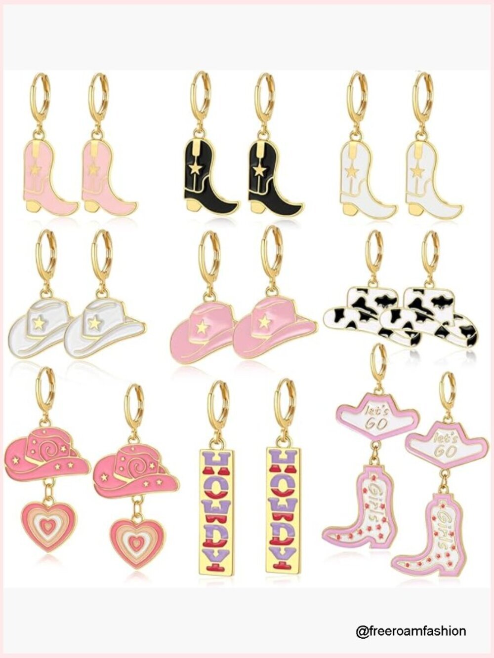 9 Pairs Cowgirl Earrings Set - Cowboy Boot Hat Dangle Earrings